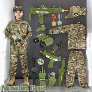 GIFTINBOX Kids Army Soldier Costume Set – 15-Piece Dress Up Outfit - Ages 5-7